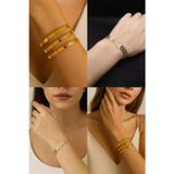 X-lady Accessories 2'Lİ Set - 3 Adet Kalın Ajda Bilezik, Balık Kılçığı Yassı Gold Kaplama Bileklik SNJ-SET1006