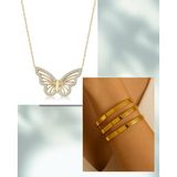 X-lady Accessories 2'Lİ Set - Altın Renk 3 Adet Kalın Ajda Bilezik, Altın Renk Kelebek Kolye SNJ-SET1001