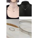 X-lady Accessories 2Li Set - Gümüş Renk Top Zincir Kalp Kolye, Kartier Alaşım Bileklik Gümüş Renk Snj-Set1008