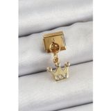 X-lady Accessories 316L Çelik Sallantılı Zirkon Taşlı Kraliçe Tacı Model Gold Renk Nomination Charm - TJ-BC1397