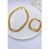 X-Lady Accessories Altın Renk Kombin Cd Harfli Christian Dior Model Kalın Zincir Kolye Bileklik Set - 3008