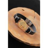 X-lady Accessories Gold Renk Metal Ağaçlı Tasarım Siyah Renk Deri Erkek Bileklik - TJ-EB2552-KS