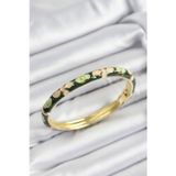 X-lady Accessories Mineli Pirinç Krem Ve Yeşil Çiçek Motifli Gold Renk Kadın Kelepçe - TJ-BB7400