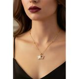 X-Lady Accessories X-Lady Accessories Altın Renk Beyaz Mineli Yonca Model Top Zincir Çelik Kolye- 3708