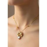 X-Lady Accessories X-Lady Accessories Altın Renk Fiyonk Beyaz Kalp Model Top Zincir Çelik Kolye- 3703