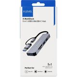 X-Level 5 Port USB 3.0 ve Type-C Hub Çoklayıcı Adaptör (3x Usb, Sd/tf Kart, 5 Gbps) - Gri