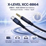 X-LEVEL XCC-8864 USB-C to Aux 3.5mm Ses Kablosu Alüminyum 1 Metre Siyah