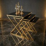 x Model Gold Metal Ayaklı Siyah 3'lü Zigon Sehpa - Kare Modern Lüks Salon Sehpası