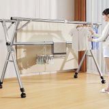 X Şekilli Katlanabilir Çamaşır Rafı, Paslanmaz Çelik, 111-152 cm, İç ve Dış Mekan için, Yorganlar, Montlar ve İç Çamaşırı için İdeal (2,4 m Tekerlekli
