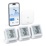 X-Sense WiFi Higrometre İç Mekan Nemi, SBS50 Baz İstasyonu, Uygulama Bildirimli Akıllı Higrometre Termometre, Oda Sıcaklığı İzleme için Sıcaklık Sensörü, 3 Sensör ve 1 Baz İstasyonu