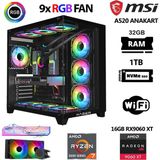 Xaser Lexus X740 Ryzen 7 5700X 32GB Ram 1tb M.2 Nvme SSD 16GB RX9060 Xt Sıvı Soğutmalı Masaüstü Oyuncu Bilgisayarı - Siyah
