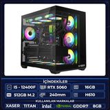 Xaser Titan X10 I5 12400F 16GB Ram 512GB M.2 Nvme SSD 8gb RTX5060 Sıvı Soğutmalı Oyuncu Hazır Tavsiye Sistem - Siyah - Yok