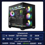 Xaser Titan X50 I5 12400F 32GB Ram 1tb M.2 Nvme SSD 8gb RTX5060 Sıvı Soğutmalı Oyuncu Hazır Tavsiye Sistem - Siyah - Yok