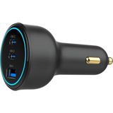 XC4054 138W Qc 3.0 Pd Fast Hızlı Çift Usb-C / Type-C Usb-A 3 Çıkışlı Araç Içi Çakmaklık Şarj Aleti - Siyah