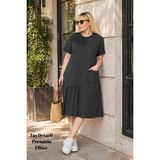 XCEDY Cedy Denım - Büyük Beden Taş Detaylı Salaş Kesim Elbise – Rahat Kalıp Günlük Şık Tasarım Cep Detaylı Diz Altı Elbise - 44 - Antrasit
