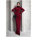 XELA KADIN UZUN KOL DRAPE DETAYLI SANDY MAXİ ELBİSE