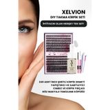XELVION BEAUTY 240'lı Takma Kirpik Seti, Yapıştırıcı, Sabitleyici, Cımbız, Fırça ve Temizleme Köpüğü