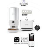 Xenon Smart Akıllı 5lt Hazneli Çelik Mama Kabı Otomatik Şarjlı Su Şelalesi Smart Tag ve Yedek Filtre 4'lü Pet Seti - Beyaz