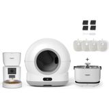 Xenon Smart Akıllı Otomatik Kameralı Kedi Tuvaleti Paslanmaz Çelik Kaseli 4lt Mama Kabı Akıllı Bataryalı Su Pınarı ve Filtre 4'lü Pet Seti - 58 x 53 x 51 cm - Beyaz