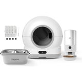 Xenon Smart Akıllı Otomatik Kameralı Kedi Tuvaleti Paslanmaz Çelik Kaseli 5LT Mama Kabı Çelik Hazneli Su Pınarı ve Filtre 4'lü Pet Seti - Beyaz