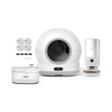 Xenon Smart Akıllı Otomatik Kameralı Kedi Tuvaleti Paslanmaz Çelik Kaseli 5LT Mama Kabı LED Işıklı Su Pınarı ve Filtre 4'lü Pet Seti - Beyaz