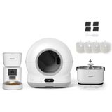 Xenon Smart Akıllı Otomatik Kamerasız Kedi Tuvaleti Paslanmaz Çelik Kaseli 4lt Mama Kabı Akıllı Bataryalı Su Pınarı ve Filtre 4'lü Pet Seti - 58 x 53 x 51 cm - Beyaz