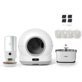Xenon Smart Akıllı Otomatik Kamerasız Kedi Tuvaleti Paslanmaz Çelik Kaseli 5lt Mama Kabı Akıllı Bataryalı Su Pınarı ve Filtre 4'lü Pet Seti - 58 x 53 x 51 cm - Beyaz
