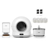 Xenon Smart Akıllı Otomatik Kamerasız Kedi Tuvaleti Paslanmaz Çelik Kaseli Mama Kabı Akıllı Bataryalı Su Pınarı ve Filtre 4'lü Pet Seti - 58 x 53 x 51 cm - Beyaz