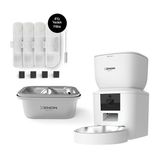 Xenon Smart Akıllı Otomatik Kedi Köpek Kameralı Beyaz Mama Kabı Ultra Sessiz Çelik Su Pınarı ve Yedek Filtre 3'lü Set
