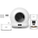 Xenon Smart Akıllı Otomatik Kedi Tuvaleti Paslanmaz Çelik Kaseli 4LT Hazneli Mama Kabı LED Işıklı Su Pınarı ve Filtre 4'lü Pet Seti - Beyaz