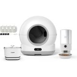Xenon Smart Akıllı Otomatik Kedi Tuvaleti Paslanmaz Çelik Kaseli 5lt Hazneli Mama Kabı Bataryalı Su Pınarı ve Filtre 4'lü Pet Seti - Beyaz