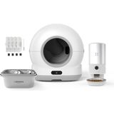 Xenon Smart Akıllı Otomatik Kedi Tuvaleti Paslanmaz Çelik Kaseli 5LT Mama Kabı Çelik Hazneli Su Pınarı ve Filtre 4'lü Pet Seti - Beyaz