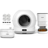 Xenon Smart Kedi Tuvaleti (Kameralı) 72L, Mama Kabı (Çelik Kase) 4L, Su Pınarı (Şeffaf) ve Yedek Filtre | 4'lü Set