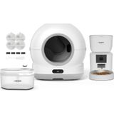 Xenon Smart Kedi Tuvaleti (Kameralı) 72L, Mama Kabı (Kameralı) 4L, Su Pınarı (Şeffaf) ve Yedek Filtre | 4'lü Set