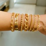 Xesha Altın Kaplama 7 Li Kombin Bileklik Seti Gold Renk Zincir Bilezik Künye