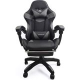 XG300 Oyuncu Koltuğu Ayak Dayamalı Gaming Koltuk Çift Renk Deri 135° Yatabilen Boyun Bel Yastıklı Bilgisayar Sandalyesi - Gri