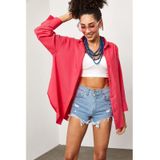 Xhan 2KXK2-45525-65 Kadın Fuşya Oversize Uzun Gömlek