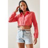 Xhan 5YXK2-48254-20 Kadın Pembe Toka Detaylı Tek Cepli Crop Gömlek