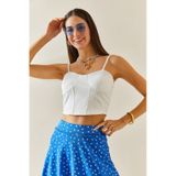 Xhan 5YXK2-48340-01 Kadın Beyaz Balenli & Askılı Crop Bluz