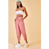 XHAN Kadın Gül Kurusu Beli Lastikli Slouchly Pantolon -65 2YZK5-12595