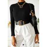 Xhan Kadın Siyah Dik Yaka Uzun Kol Düz Renk Kazak Günlük Kullanım