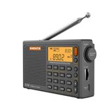 XHDATA R108 Taşınabilir Radyo AM/FM/SW/LW/Havabandı Kısa Dalga Radyo Alıcısı, Pil ile Çalışan İyi Alıma Sahip, Harika Ses Hoparlörü, Stereo Çalar Saat, Harici Anten (Gri)