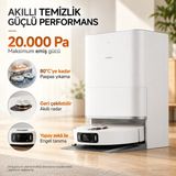 Xiaomi 20.000 Pa Güçlü Emişli Robot Süpürge, Islak Paspas ve Kuru Süpürme, 80°c Paspas Yıkama, Sıcak Hava ile Kurutma ve Otomatik Toz Boşaltma + Tiftik Cihazı(Homevia) - Beyaz - Gri