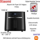 Xiaomi 6 Lt 1500 W 8 Program, Dijital Ekran, Xxl Yağsız Airfryer, Sıcak Hava Fritözü+ Mutfak Tartısı Hediye