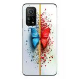 Xiaomi Mi 10 T Uyumlu Kırmızı Mavi Kelebek Baskılı Silikon Kılıf