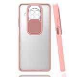 Xiaomi Mi 10T Lite 5G ile uyumlu Kılıf Slayt Sürgülü Arkası Buzlu Lensi Kapak - Pembe Açık