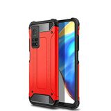 Xiaomi Mi 10T Pro 5G ile uyumlu Çİft Katman Koruyucu Crash Military Tank Kılıf - Kırmızı