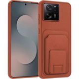 Xiaomi Mi 13T Uyumlu Kılıf Zebana Flexstand Kartlıklı Silikon Kılıf Kahverengi