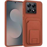 Xiaomi Mi 14T Uyumlu Kılıf Zebana Flexstand Kartlıklı Silikon Kılıf Kahverengi