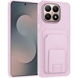 Xiaomi Mi 15T Uyumlu Kılıf Zebana Flexstand Kartlıklı Silikon Kılıf Rose Gold